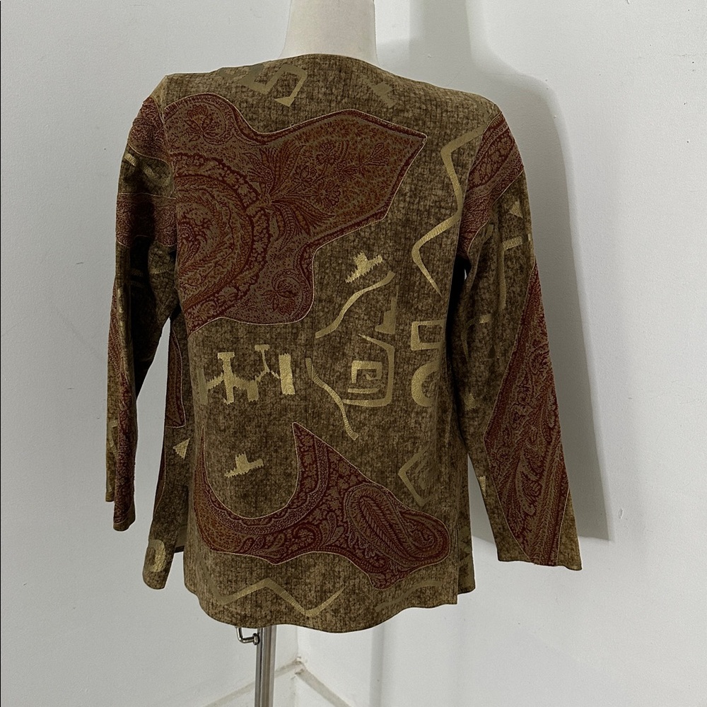 Vintage Lisandro Sarasola Art To Wear Printed Suede Tapestry Jacket S/M - Picture 6 of 6